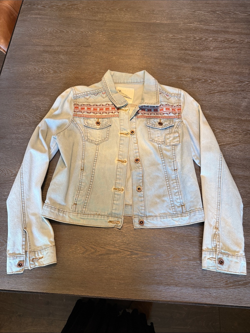 White Crow Light Blue Denim Jacket with Red Accent Embroidery